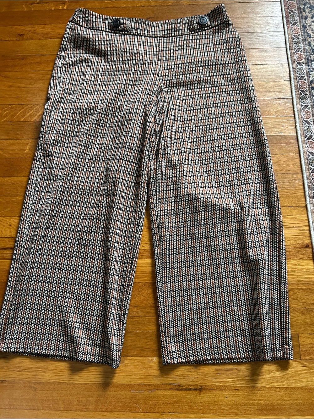 SOHO Apparel Ltd. Women's Brown Checkered Wide Leg Pull-on Pants
